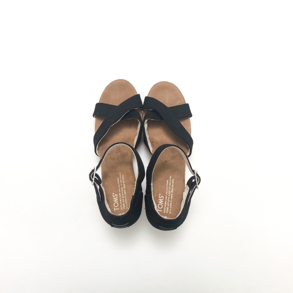 TOMS strappy canvas/cork wedge sandals.